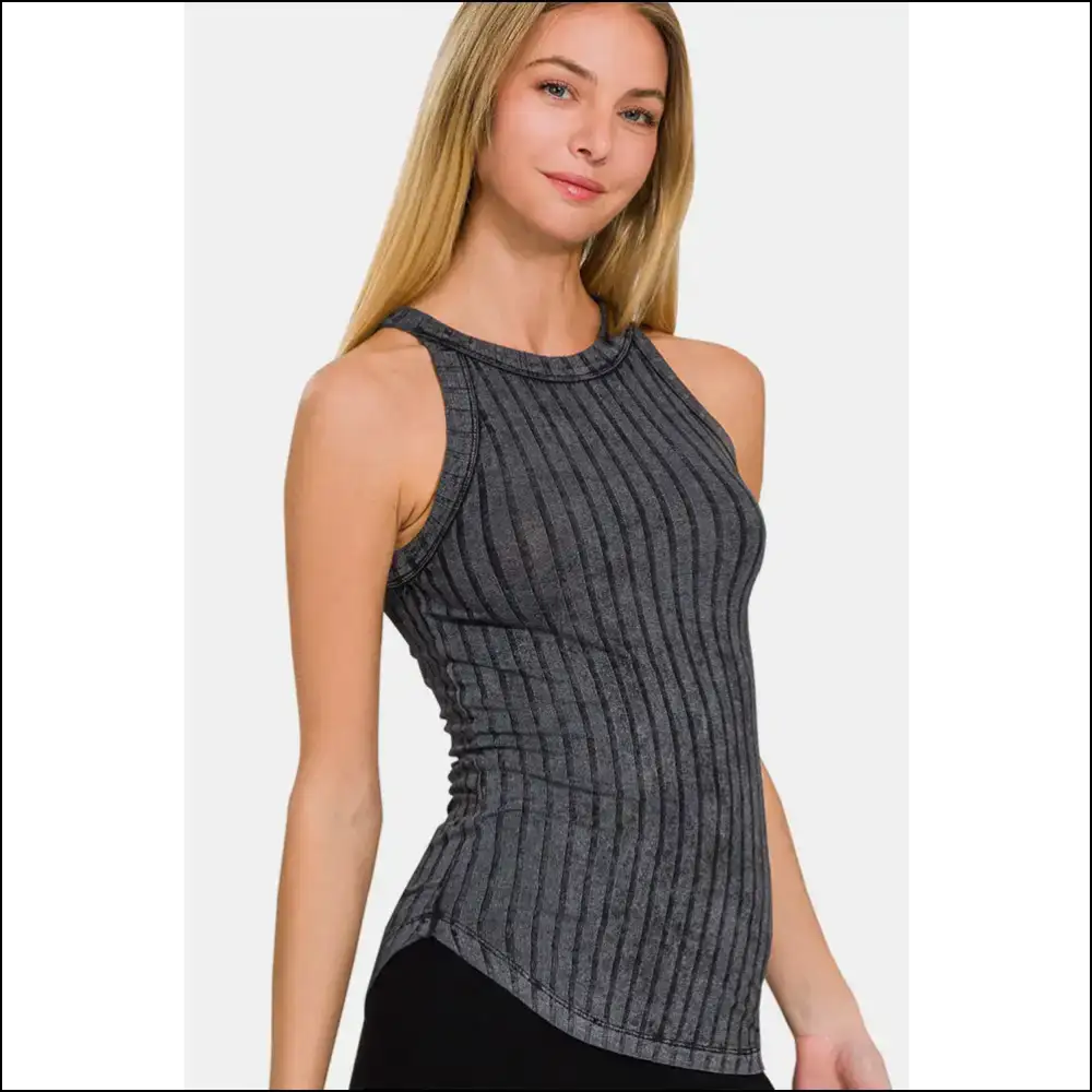 Zenana Ribbed Grecian Neck Tank - Effortlessly Elegant - Tops on Sale Worldwide Shipping