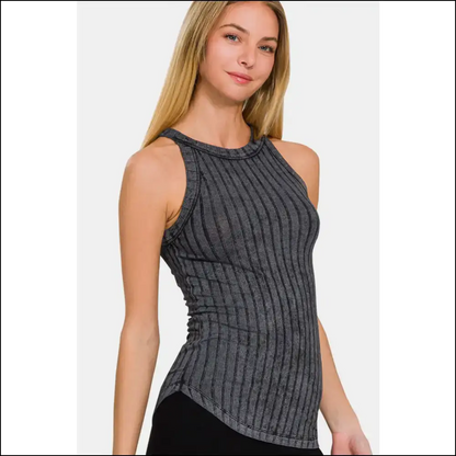 Zenana Ribbed Grecian Neck Tank - Effortlessly Elegant - Tops on Sale Worldwide Shipping
