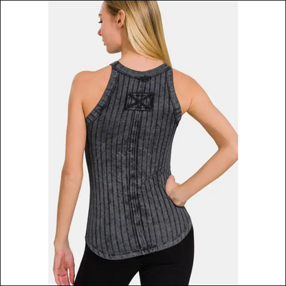 Zenana Ribbed Grecian Neck Tank - Effortlessly Elegant - Tops on Sale Worldwide Shipping
