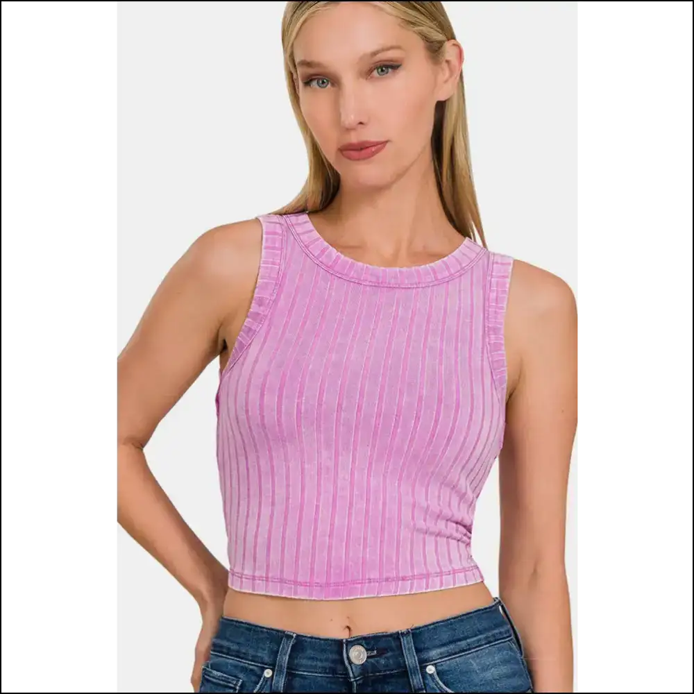 Zenana Ribbed Round Neck Cropped Tank - Mauve / s - Tops on Sale Worldwide Shipping