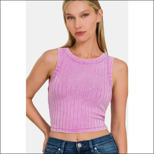 Zenana Ribbed Round Neck Cropped Tank - Mauve / s - Tops on Sale Worldwide Shipping