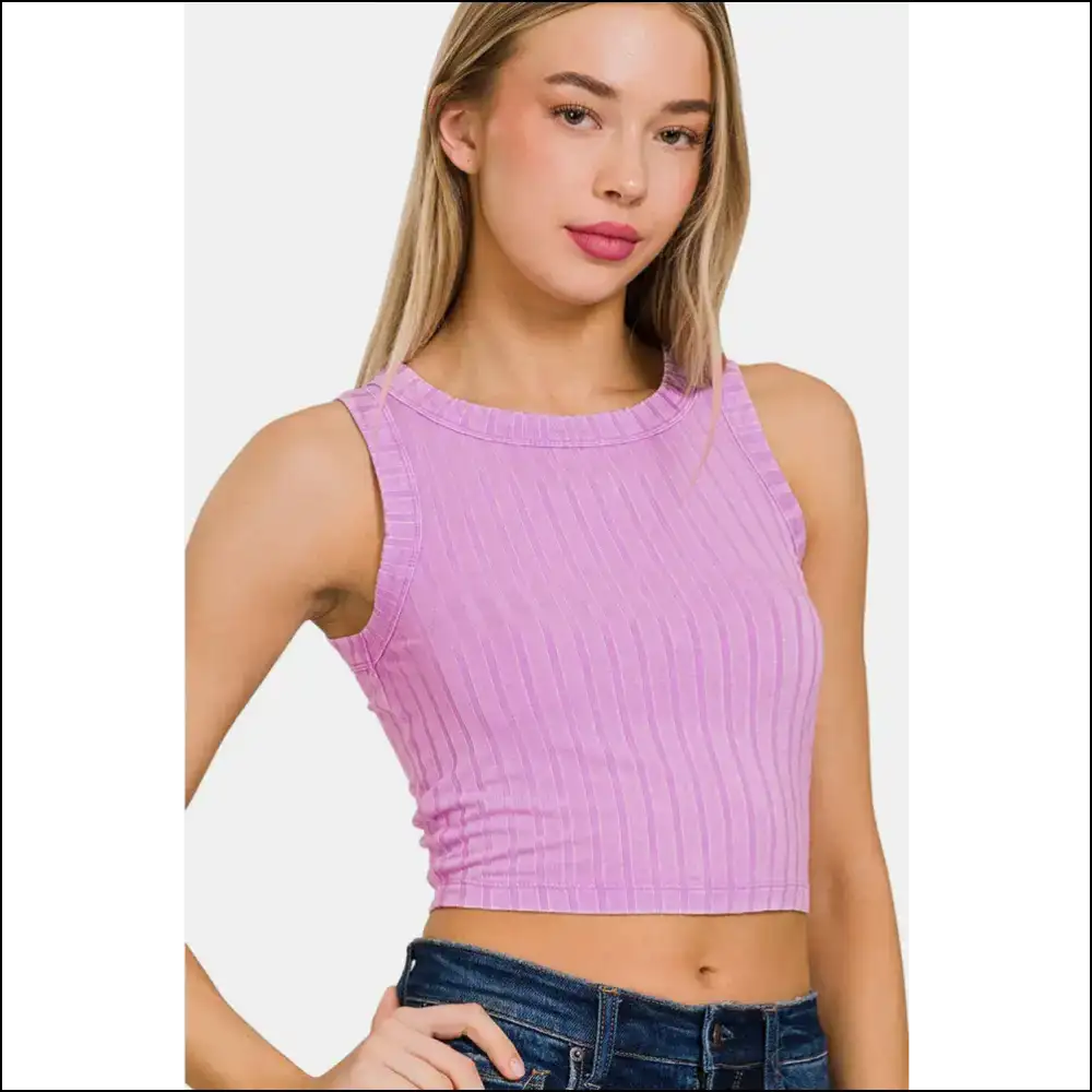 Zenana Ribbed Round Neck Cropped Tank - Tops on Sale Worldwide Shipping