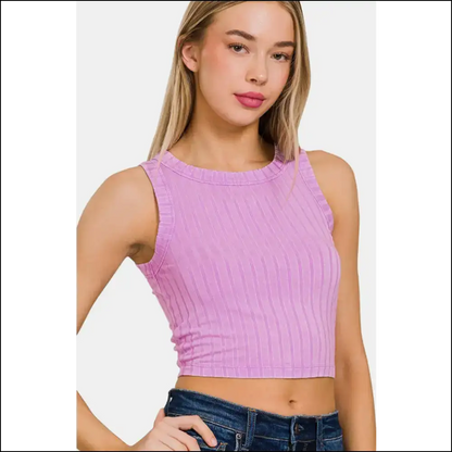 Zenana Ribbed Round Neck Cropped Tank - Tops on Sale Worldwide Shipping