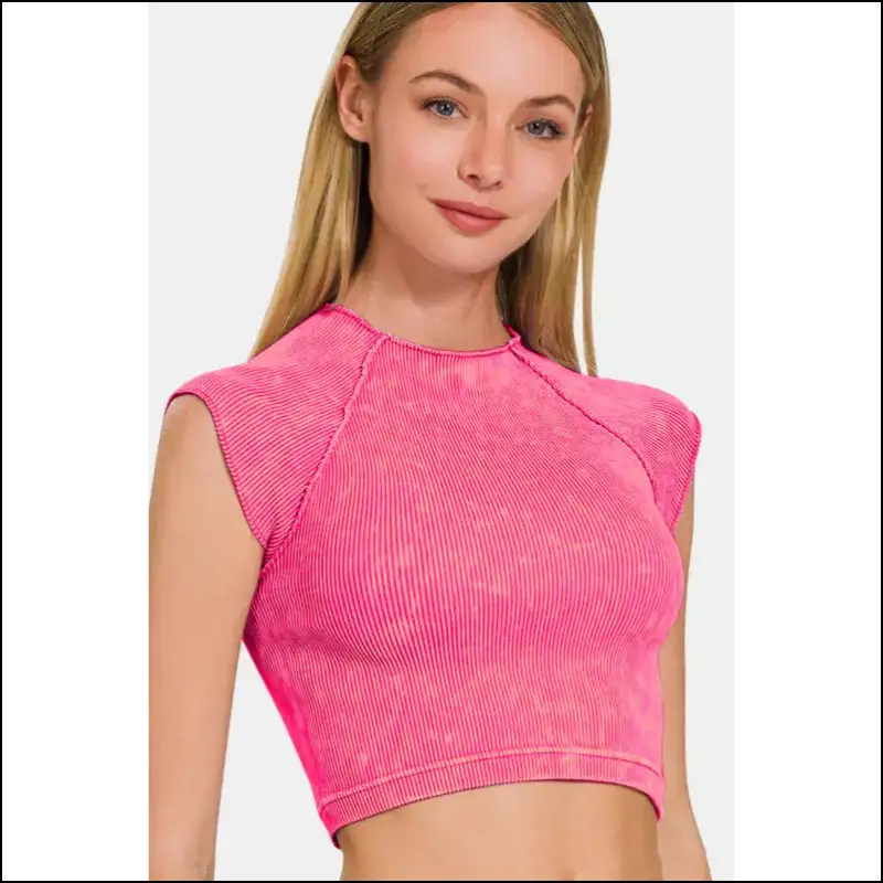 Zenana Ribbed Round Neck Cropped Top - Chic & Stylish - Tank Tops on Sale Worldwide Shipping