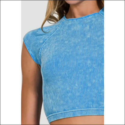 Zenana Ribbed Round Neck Cropped Top - Tank Tops on Sale Worldwide Shipping