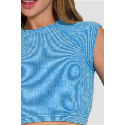 Zenana Ribbed Round Neck Cropped Top - Tank Tops on Sale Worldwide Shipping