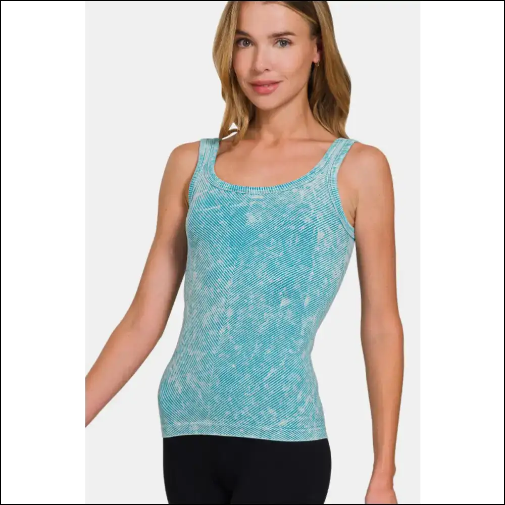 Zenana Ribbed Scoop Neck Tank Top - Blue / S/m - Tops on Sale Worldwide Shipping