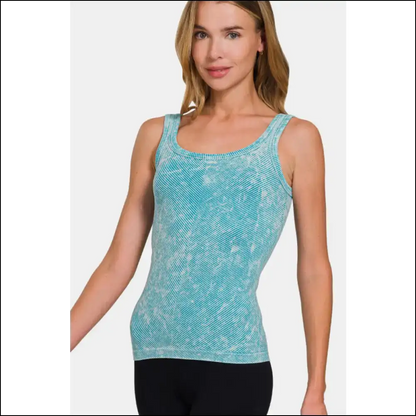 Zenana Ribbed Scoop Neck Tank Top - Blue / S/m - Tops on Sale Worldwide Shipping