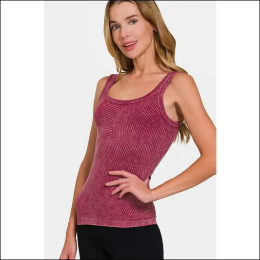 Zenana Ribbed Scoop Neck Tank - your New Favorite Essential! - Burgundy / S/m - Tops on Sale Worldwide Shipping