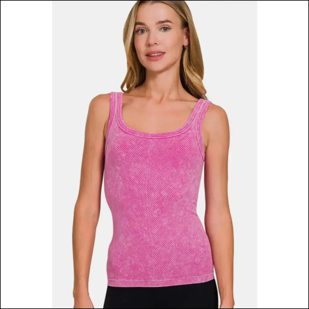 Zenana Ribbed Scoop Neck Tank - your New Go-to Top! - Pink / L/xl - Tops on Sale Worldwide Shipping