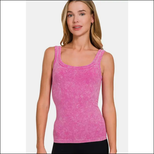 Zenana Ribbed Scoop Neck Tank - your New Go-to Top! - Pink / L/xl - Tops on Sale Worldwide Shipping
