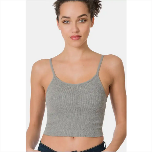 Zenana Ribbed Seamless Cropped Cami with Bra Pads - Grey / L/xl - Tank Tops on Sale Worldwide Shipping