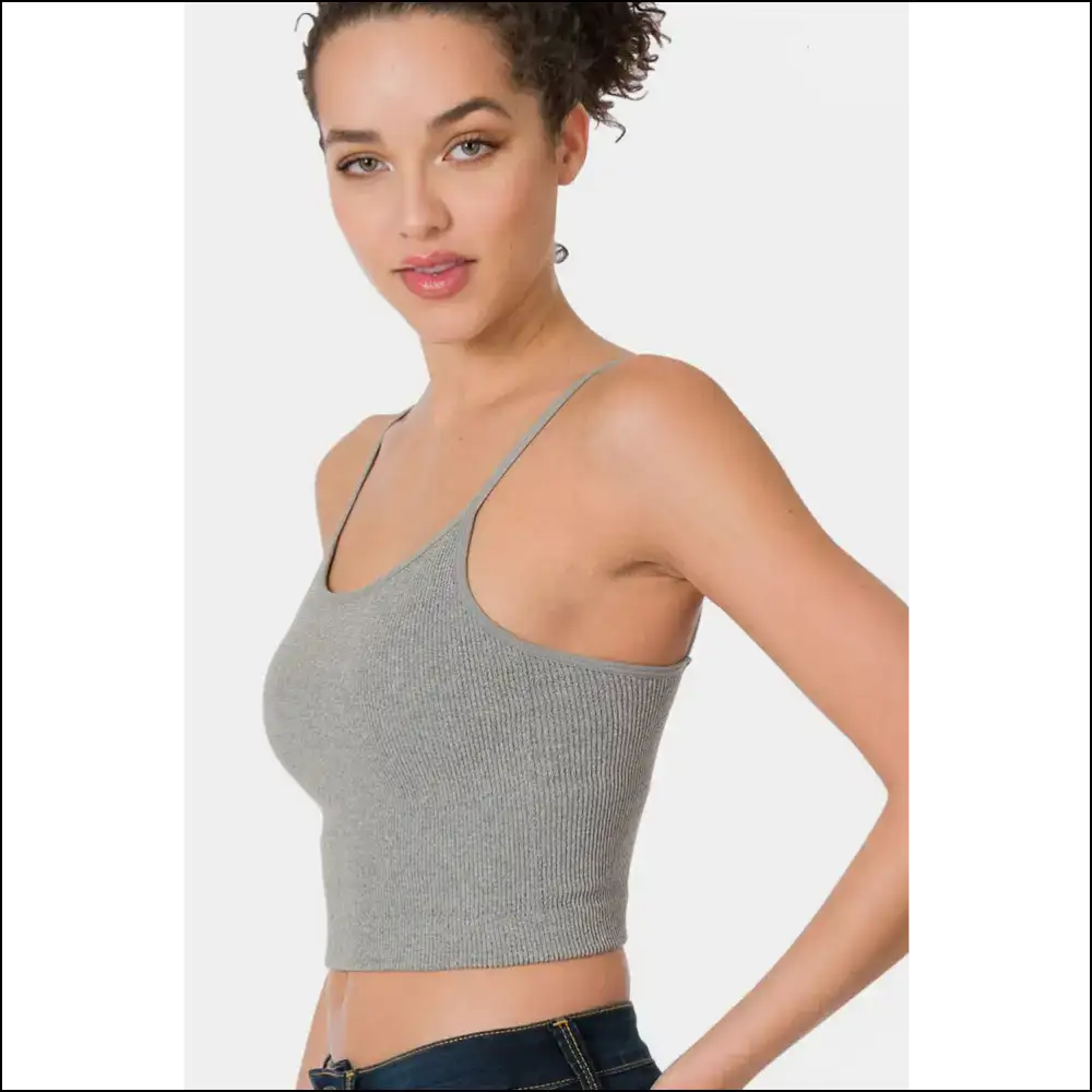 Zenana Ribbed Seamless Cropped Cami with Bra Pads - Tank Tops on Sale Worldwide Shipping