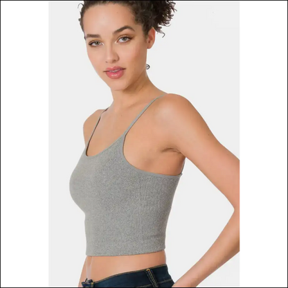Zenana Ribbed Seamless Cropped Cami with Bra Pads - Tank Tops on Sale Worldwide Shipping