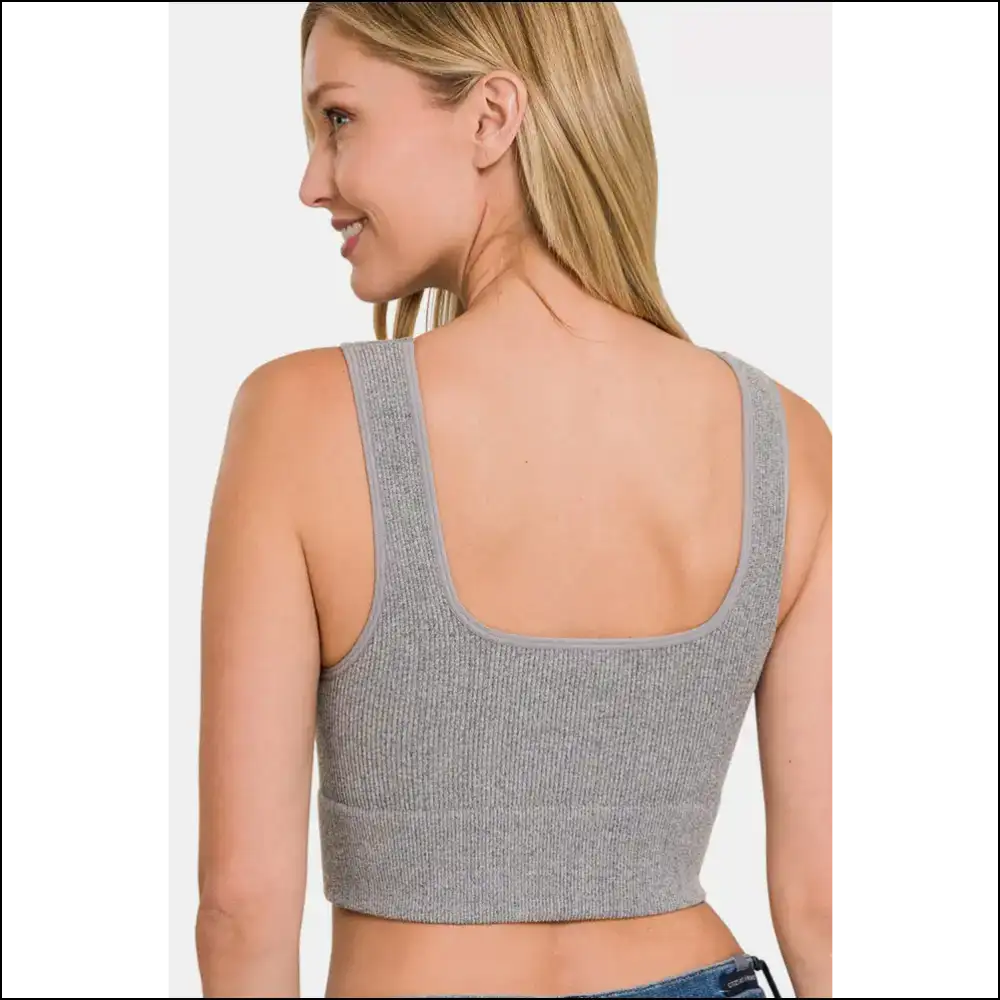 Zenana Ribbed Square Neck Cropped Tank - Tops on Sale Worldwide Shipping