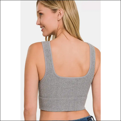 Zenana Ribbed Square Neck Cropped Tank - Tops on Sale Worldwide Shipping