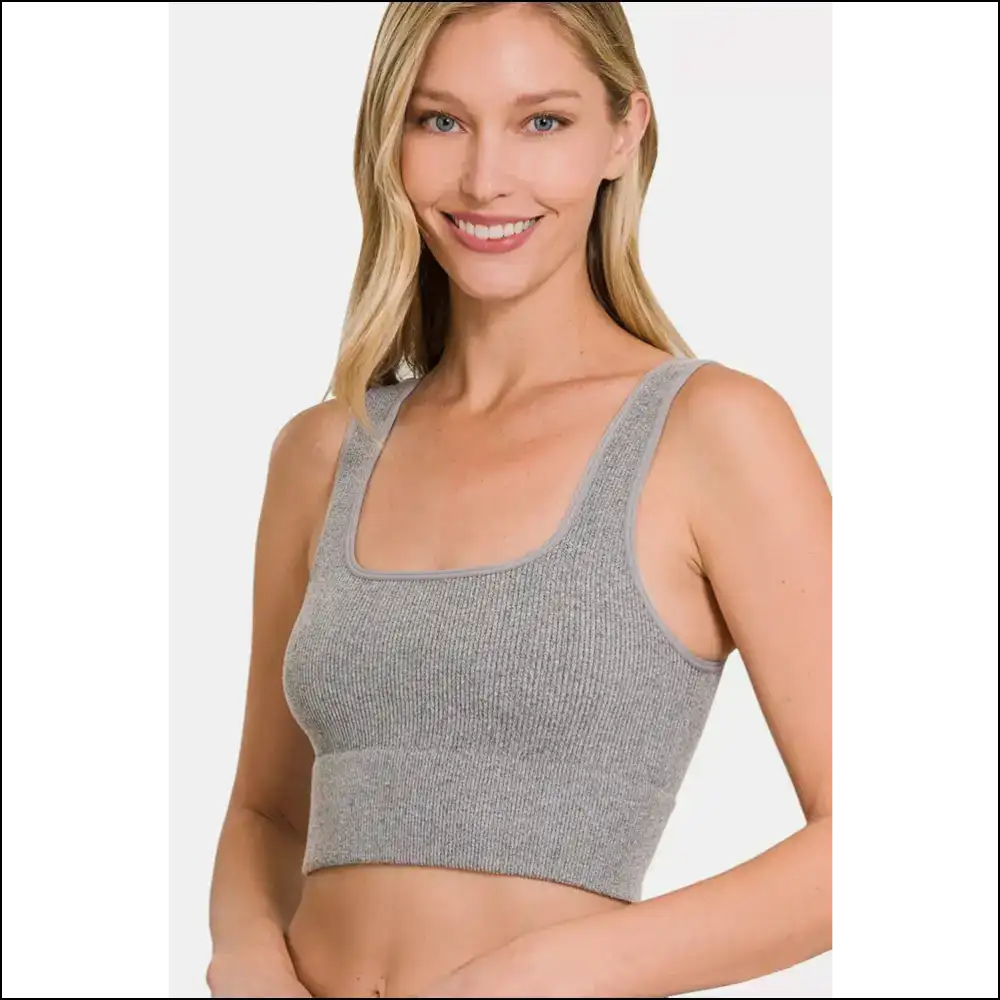 Zenana Ribbed Square Neck Cropped Tank - Tops on Sale Worldwide Shipping