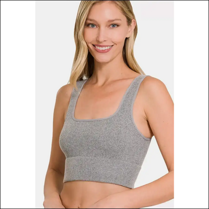 Zenana Ribbed Square Neck Cropped Tank - Tops on Sale Worldwide Shipping