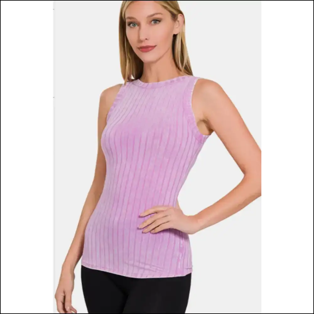 Zenana Ribbed Washed Round Neck Tank - Effortless Style - Mauve / s - Tops on Sale Worldwide Shipping