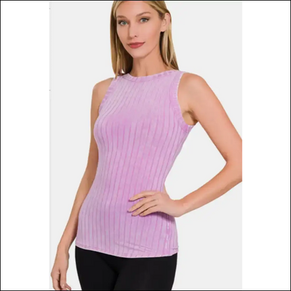 Zenana Ribbed Washed Round Neck Tank - Effortless Style - Mauve / s - Tops on Sale Worldwide Shipping