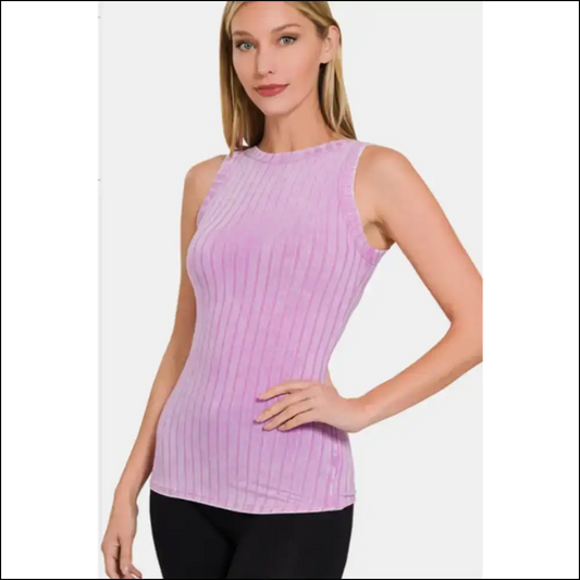 Zenana Ribbed Washed Round Neck Tank - Effortless Style - Mauve / s - Tops on Sale Worldwide Shipping