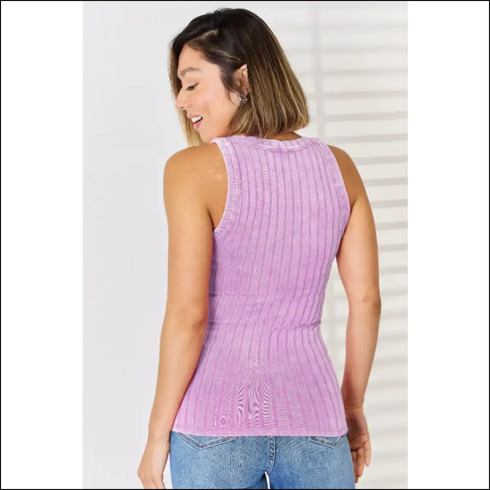 Zenana Ribbed Washed Round Neck Tank - Effortless Style - Tops on Sale Worldwide Shipping