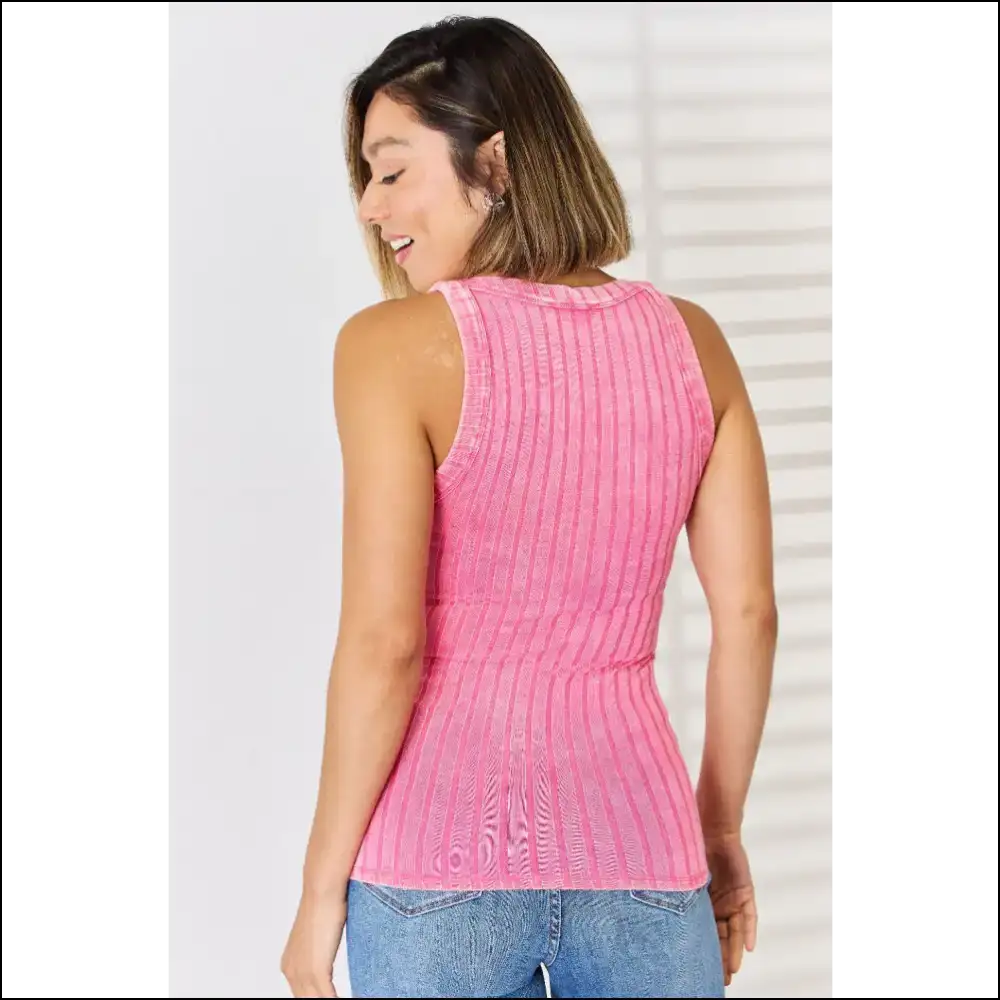 Zenana Ribbed Washed Round Neck Tank - Tops on Sale Worldwide Shipping