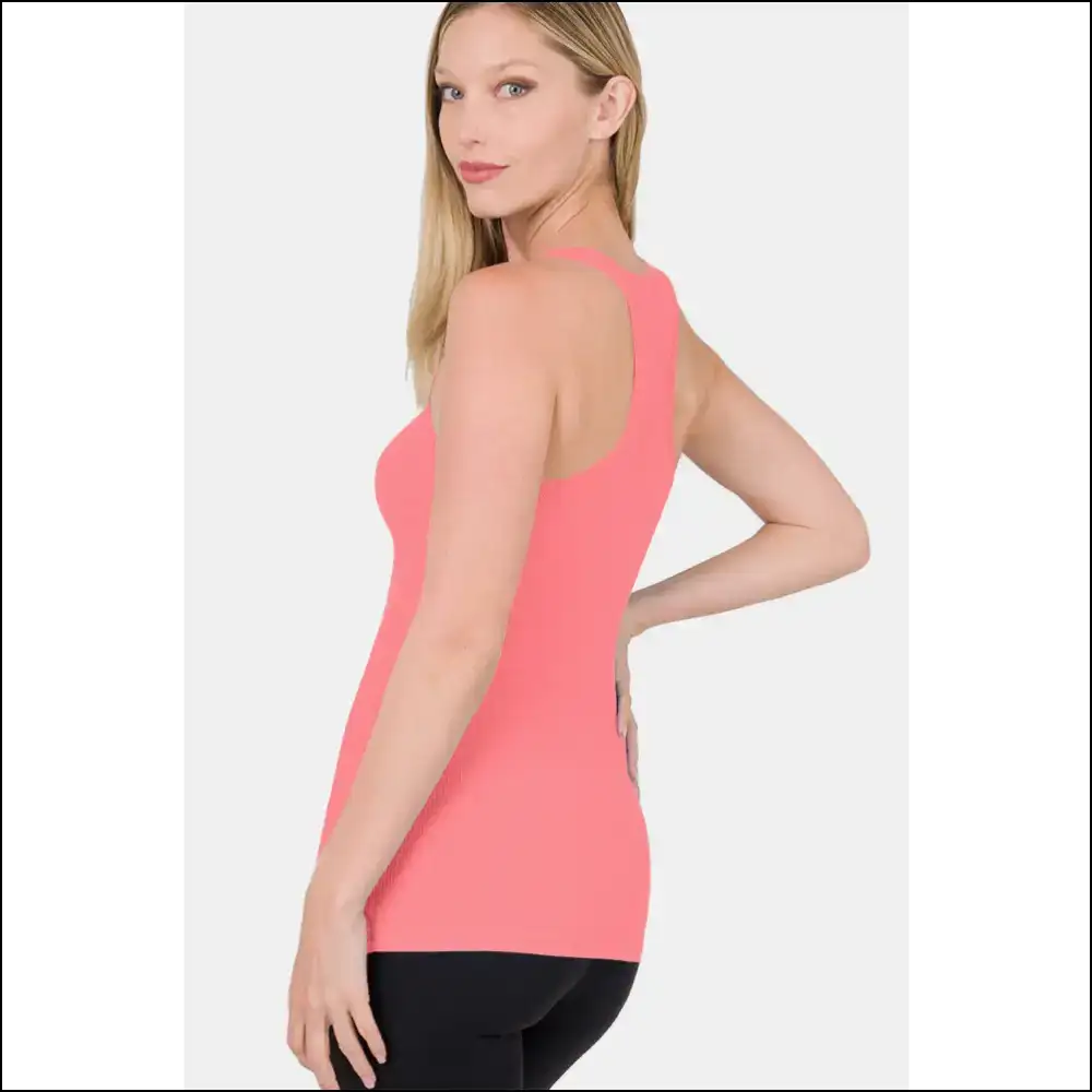 Zenana Stretchy Ribbed Knit Racerback Tank Top - Tops on Sale Worldwide Shipping