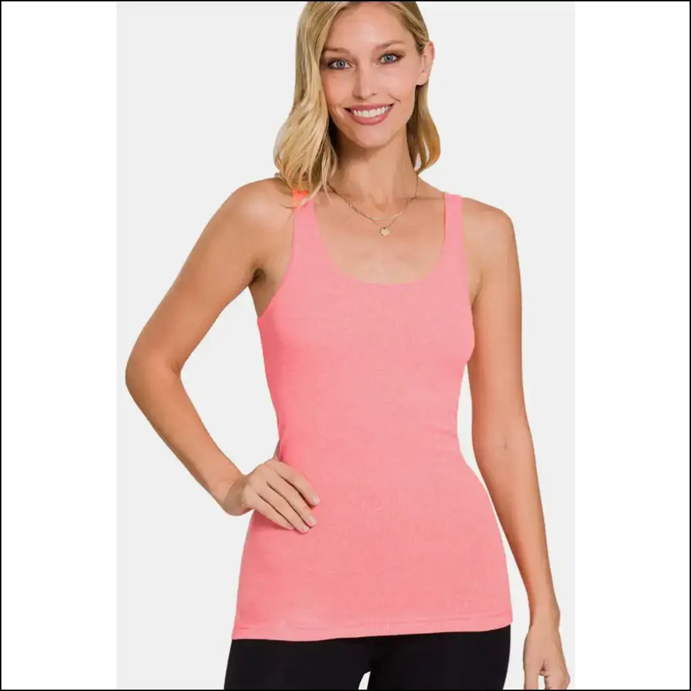 Zenana Stretchy Ribbed Knit Racerback Tank Top - Tops on Sale Worldwide Shipping