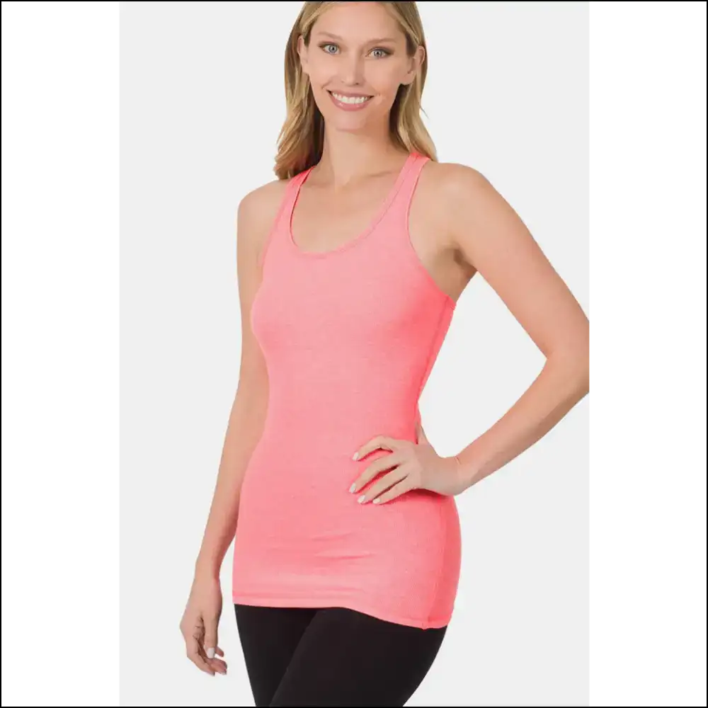 Zenana Stretchy Ribbed Knit Racerback Tank Top - Pink / s - Tops on Sale Worldwide Shipping