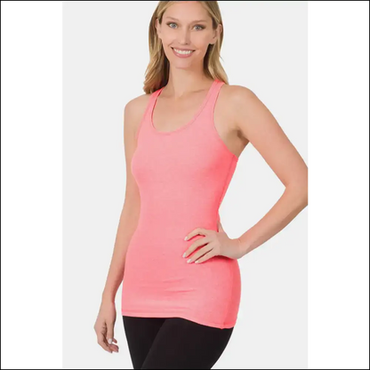 Zenana Stretchy Ribbed Knit Racerback Tank Top - Pink / s - Tops on Sale Worldwide Shipping