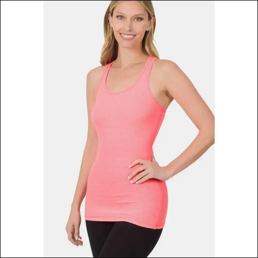 Zenana Stretchy Ribbed Knit Racerback Tank Top - Pink / s - Tops on Sale Worldwide Shipping