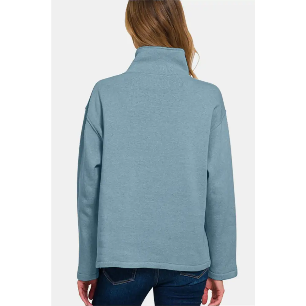 Chic Zenana Turtleneck Half Snap Fleece Sweatshirt - Sweatshirts & Hoodies on Sale Worldwide Shipping