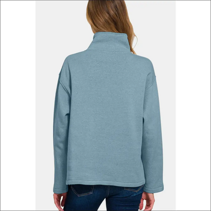 Chic Zenana Turtleneck Half Snap Fleece Sweatshirt - Sweatshirts & Hoodies on Sale Worldwide Shipping