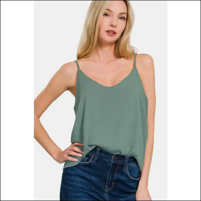 Zenana Two Layered Spaghetti Strap Cami - Moonlight Jade / l - Tank Tops on Sale Worldwide Shipping