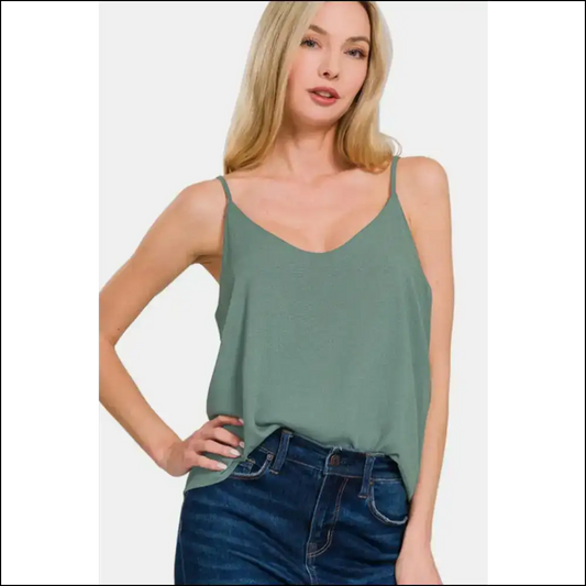Zenana Two Layered Spaghetti Strap Cami - Moonlight Jade / l - Tank Tops on Sale Worldwide Shipping