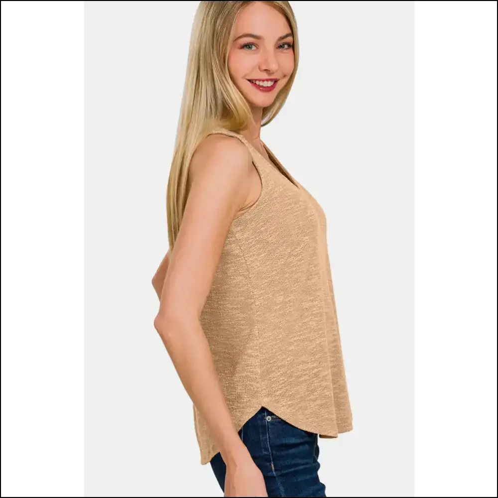 Zenana V-neck Curved Hem Tank - Chic & Versatile - Tops on Sale Worldwide Shipping