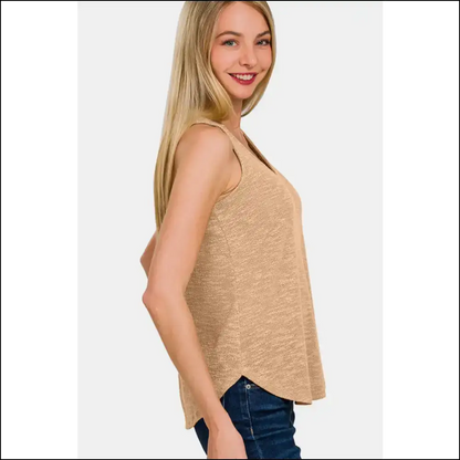 Zenana V-neck Curved Hem Tank - Chic & Versatile - Tops on Sale Worldwide Shipping