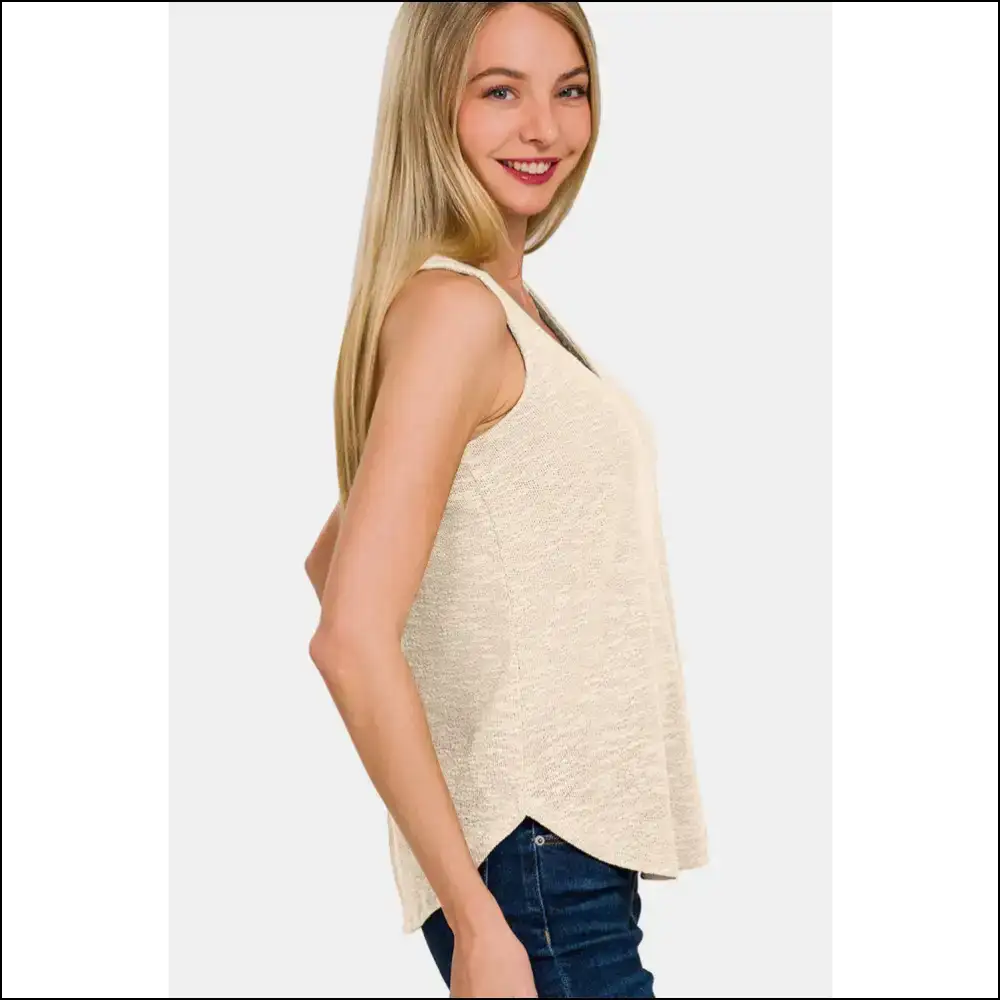 Zenana V-neck Curved Hem Tank - Effortless Chic - Tops on Sale Worldwide Shipping