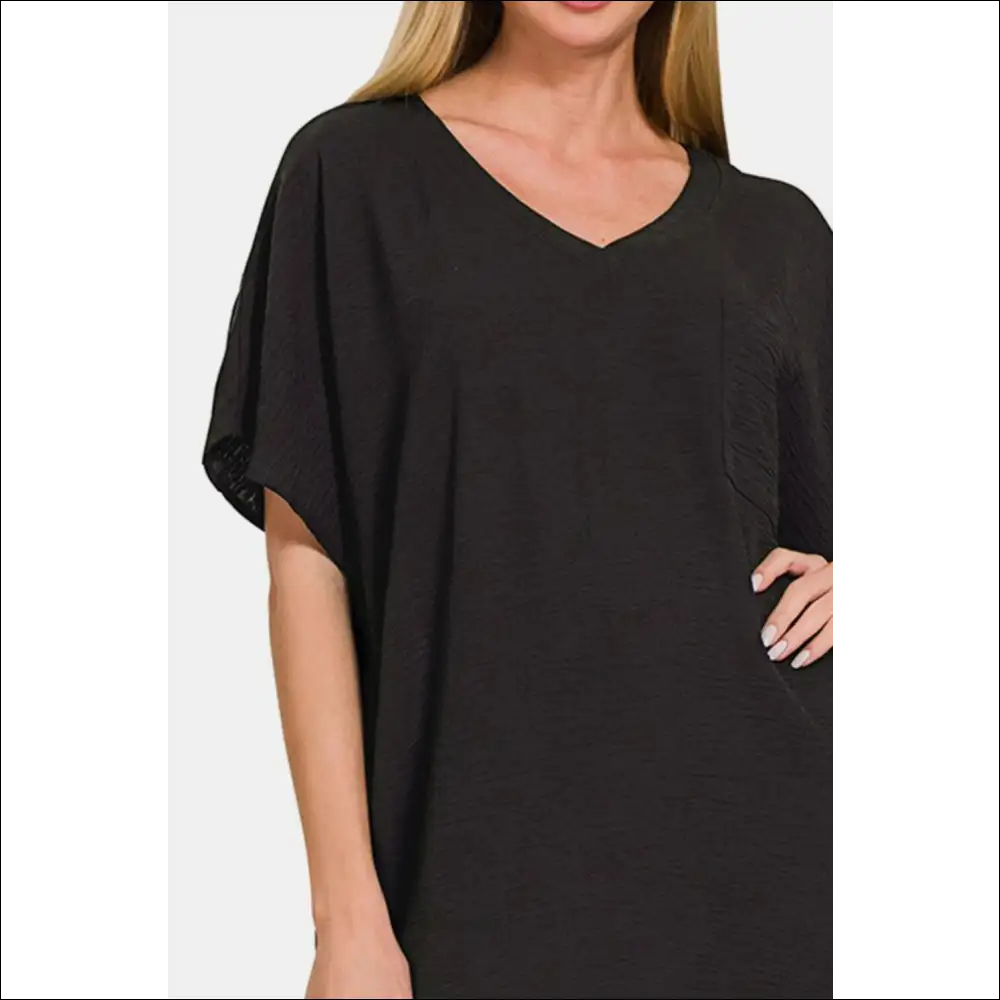 Zenana V-neck Tee Dress with Pockets - Effortless Chic - Dresses on Sale Worldwide Shipping