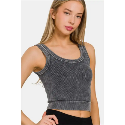 Zenana Vintage Washed Scoop Neck Tank Top - Black / L/xl - Tops on Sale Worldwide Shipping