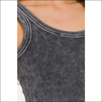 Zenana Vintage Washed Scoop Neck Tank Top - Tops on Sale Worldwide Shipping