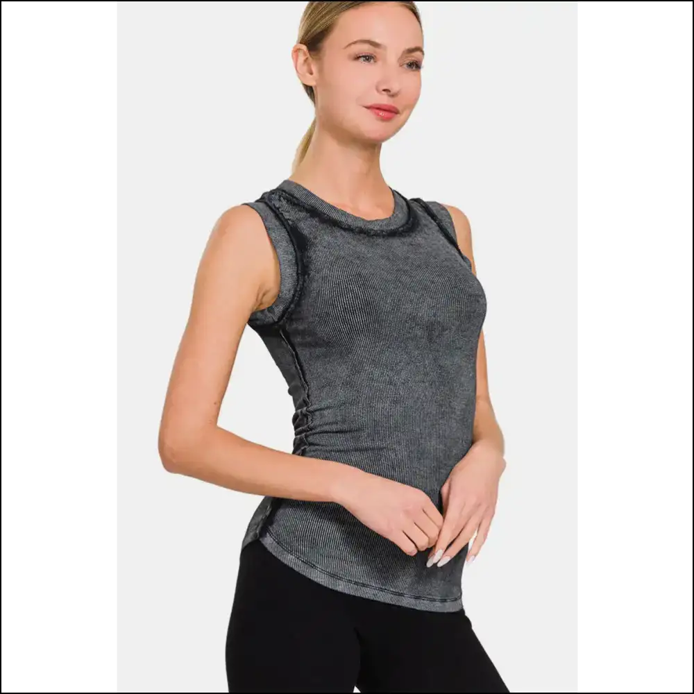 Zenana Washed Ribbed Bliss: for the Goddess who Loves Comfort and Humor! 😏✨ - Black / l - Tank Tops on Sale Worldwide Shipping