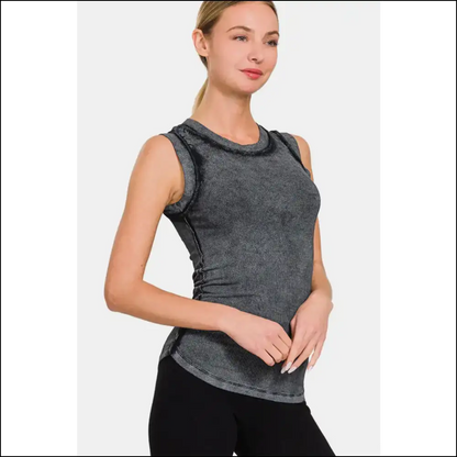 Zenana Washed Ribbed Bliss: for the Goddess who Loves Comfort and Humor! 😏✨ - Black / l - Tank Tops on Sale Worldwide Shipping