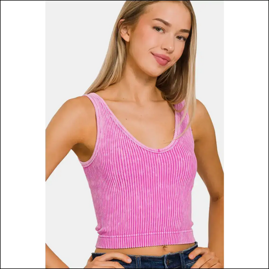 Zenana Washed Ribbed Cropped Tank: Fashionably Late to your Wardrobe 🎉 - Mauve / S/m - Tank Tops on Sale Worldwide Shipping
