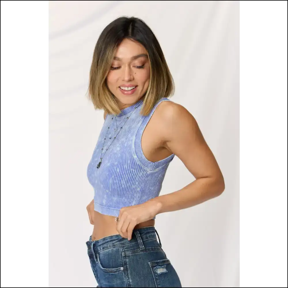 Zenana Washed Ribbed Round Neck Tank - Tops on Sale Worldwide Shipping