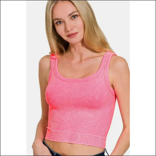 Zenana Washed Ribbed Scoop Neck Tank Top - Fuchsia / S/m - Tops on Sale Worldwide Shipping