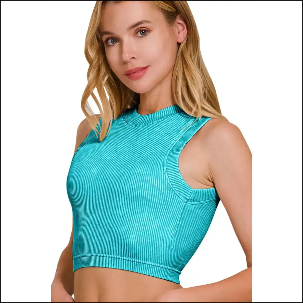 Zenana Washed Ribbed Seamless Crop Tank - Tops on Sale Worldwide Shipping