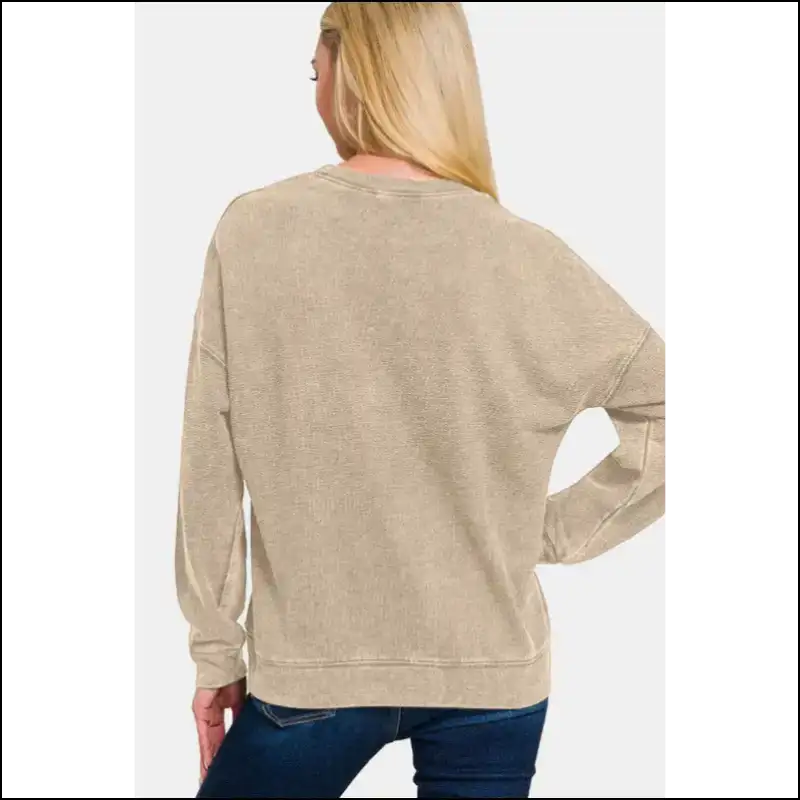 Zenana Washed Round Neck Dropped Shoulder Sweatshirt - Sweatshirts & Hoodies on Sale Worldwide Shipping