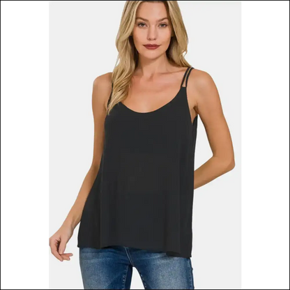 Zenana Woven Double Spaghetti: Fashion’s Secret Weapon for Adulting 😎 - Black / m - Tank Tops on Sale Worldwide Shipping
